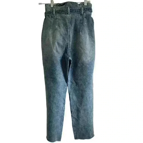 Abercrombie & Fitch Mom Jean Paper Bag Raw Hem Tie High Rise Blue Tie 26 2 Reg - Picture 3 of 6